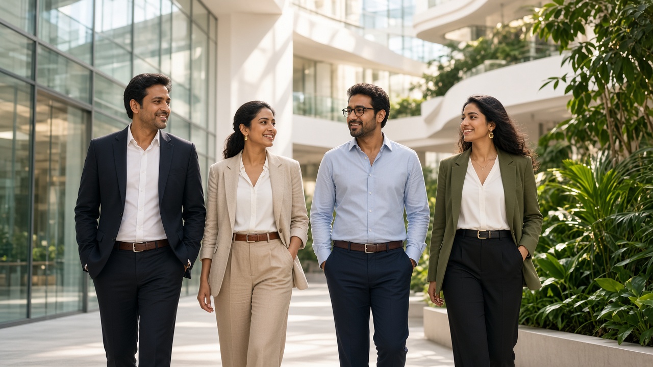 OptionPay colleagues walking through a sunlit office